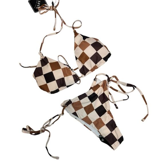 ZAFUL HALTER BIKINI WOMEN TRIANGLE BIKINI BROWN WOMEN SET SIZE SMALL BRAND NEW - Picture 2 of 7